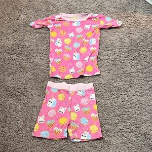 Little Sleepies Pink Short Pajama Set with Cookie & Milk Print